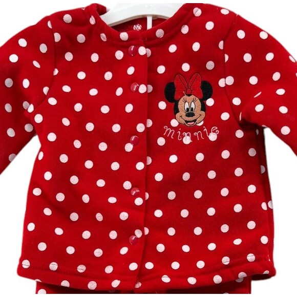 Disney Minnie Mouse 3-6M Outfit Red Polka Dot Snap Button Fleece Footed Pant NWT - Picture 3 of 9